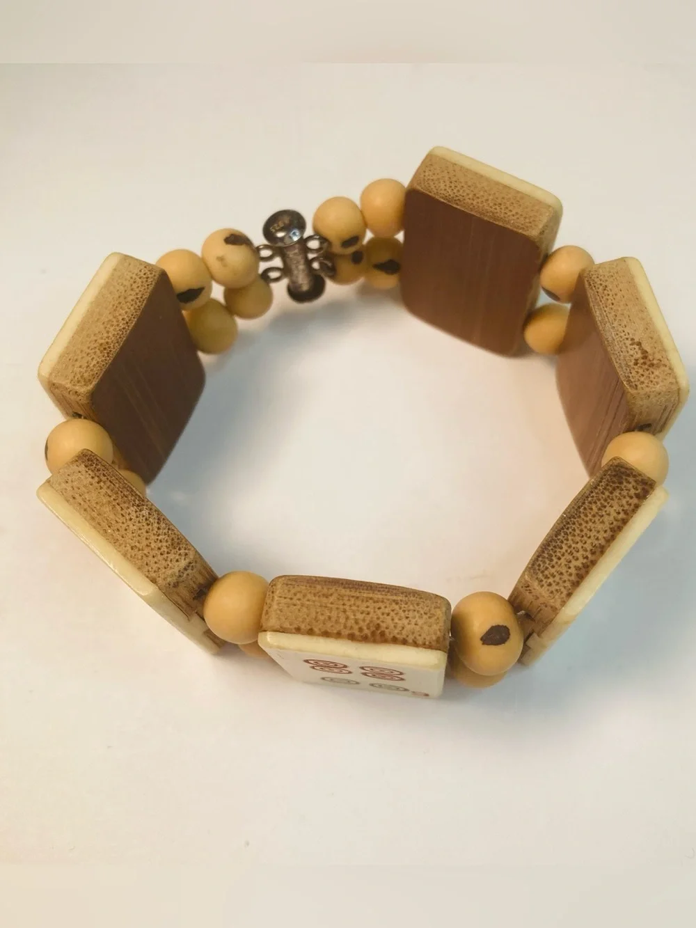 Vintage Mah Jong Bracelet, Two Tone Dovetail Tiles with Magnetic Slide Clasp